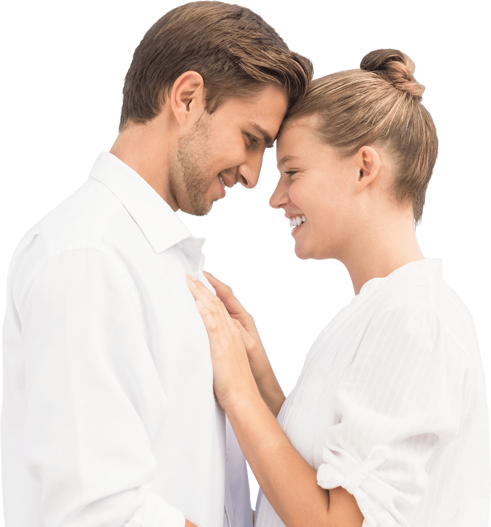 Happy Caucasian Couple Embraced on Transparent Background