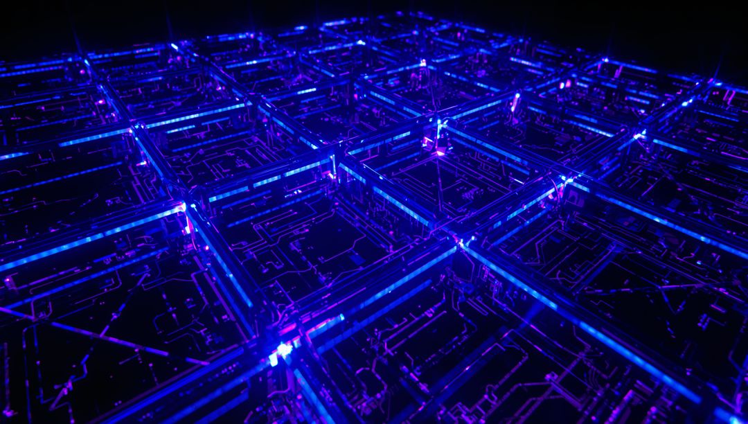 Futuristic Glowing Cyber Grid with Blue Neon Connections