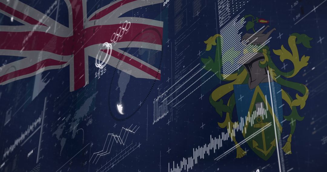 UK Economic Data Representation with National Symbols and Financial Graphs