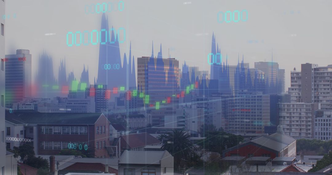 Financial Data Overlay with Cityscape Skyline