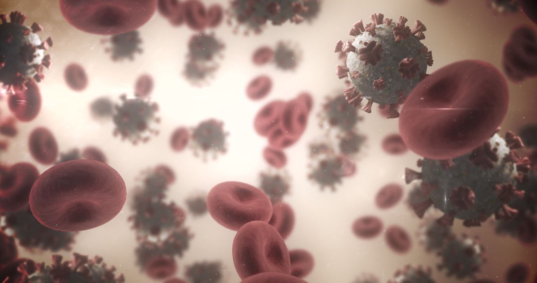 Macro Visualization of Coronavirus with Red Blood Cells