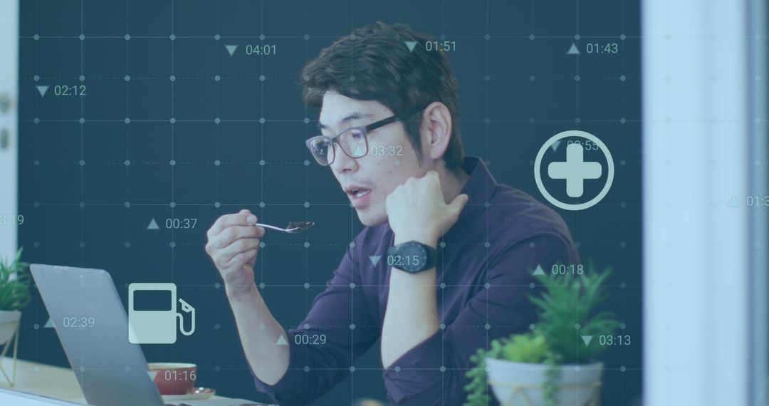 Young Professional Analyzing Data While Eating Dessert