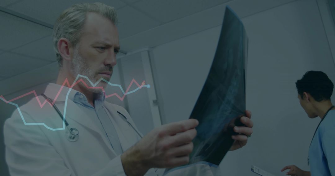 Doctor Analyzing X-ray Results with Data Visualizations