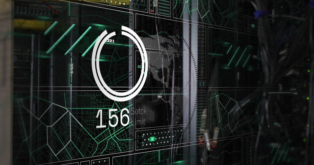 High-Tech Digital Interface With Analytical Graphics and World Map