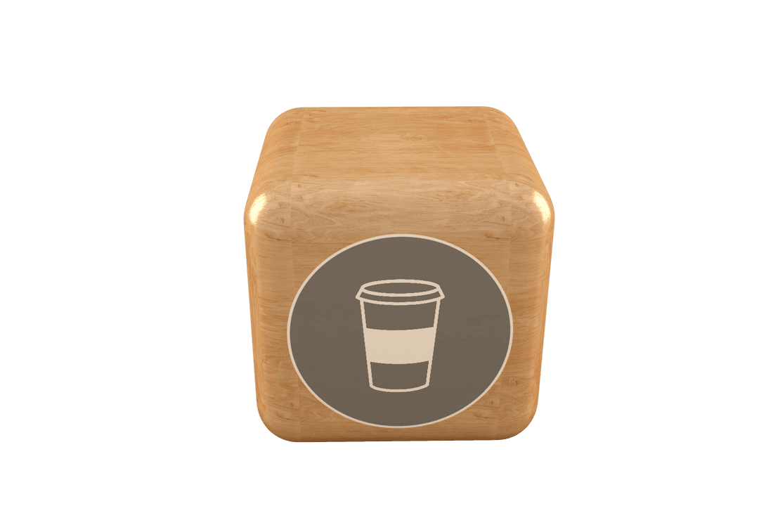 Coffee Icon on Wooden Cube Transparent Background