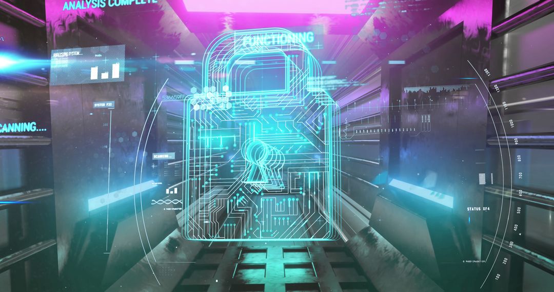 Digital Padlock and Data Tunnel Cybersecurity Concept