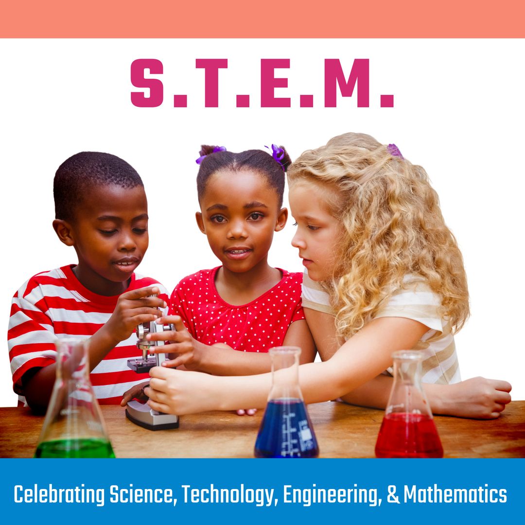 Children Engaged in STEM Activities with Microscope and Beakers - Download Free Stock Templates Pikwizard.com