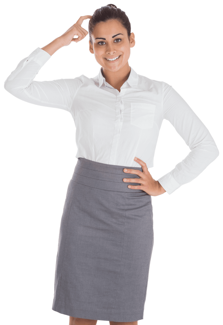 Confident Caucasian Businesswoman with Thoughtful Pose on Transparent Background