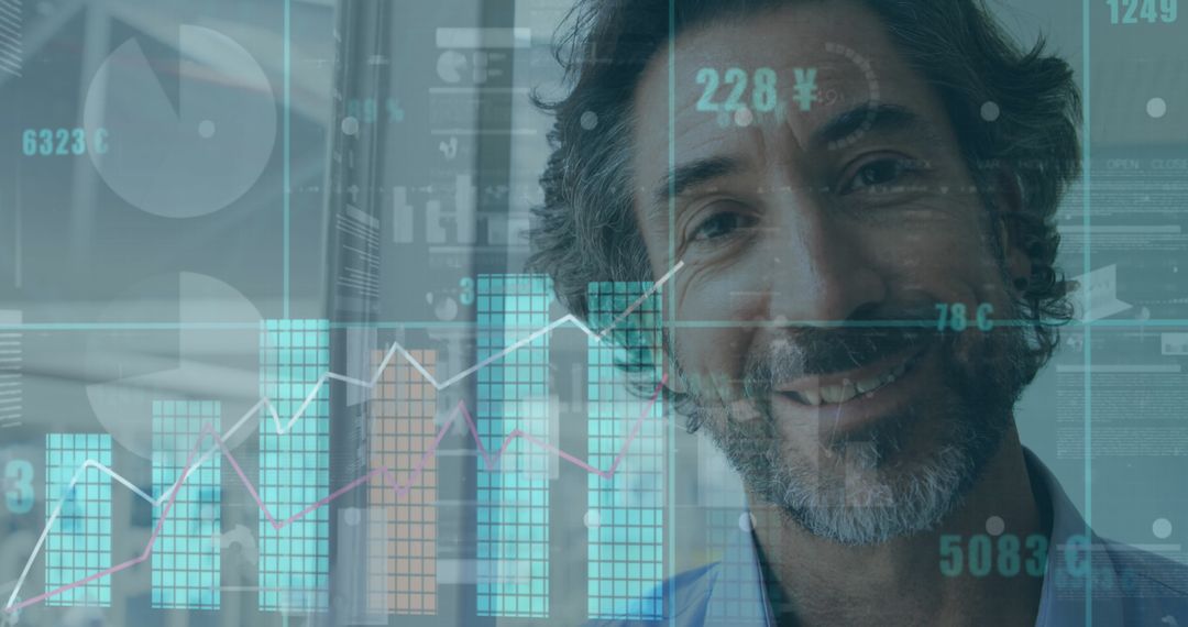 Businessman in Front of Digital Data Analytics Overlay