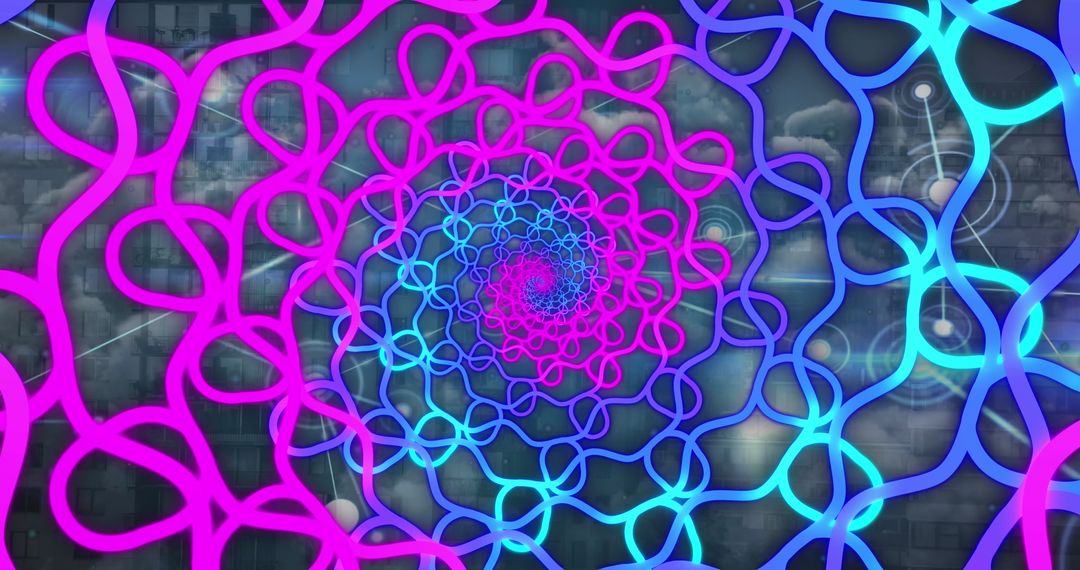 Intricate Neon Patterns Intertwined Over Cloudy Sky