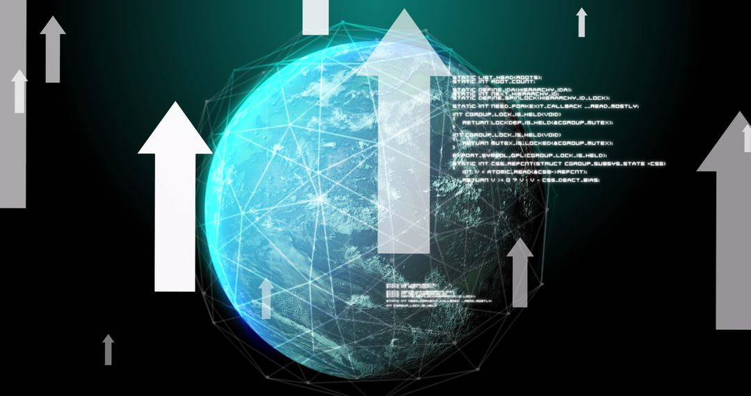 Abstract Global Network with Data Arrows on Digital Globe