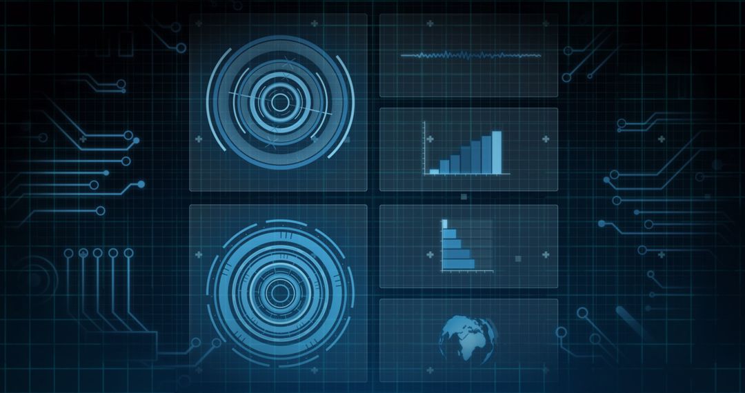 Futuristic Digital Interface With Data Graphics and Charts