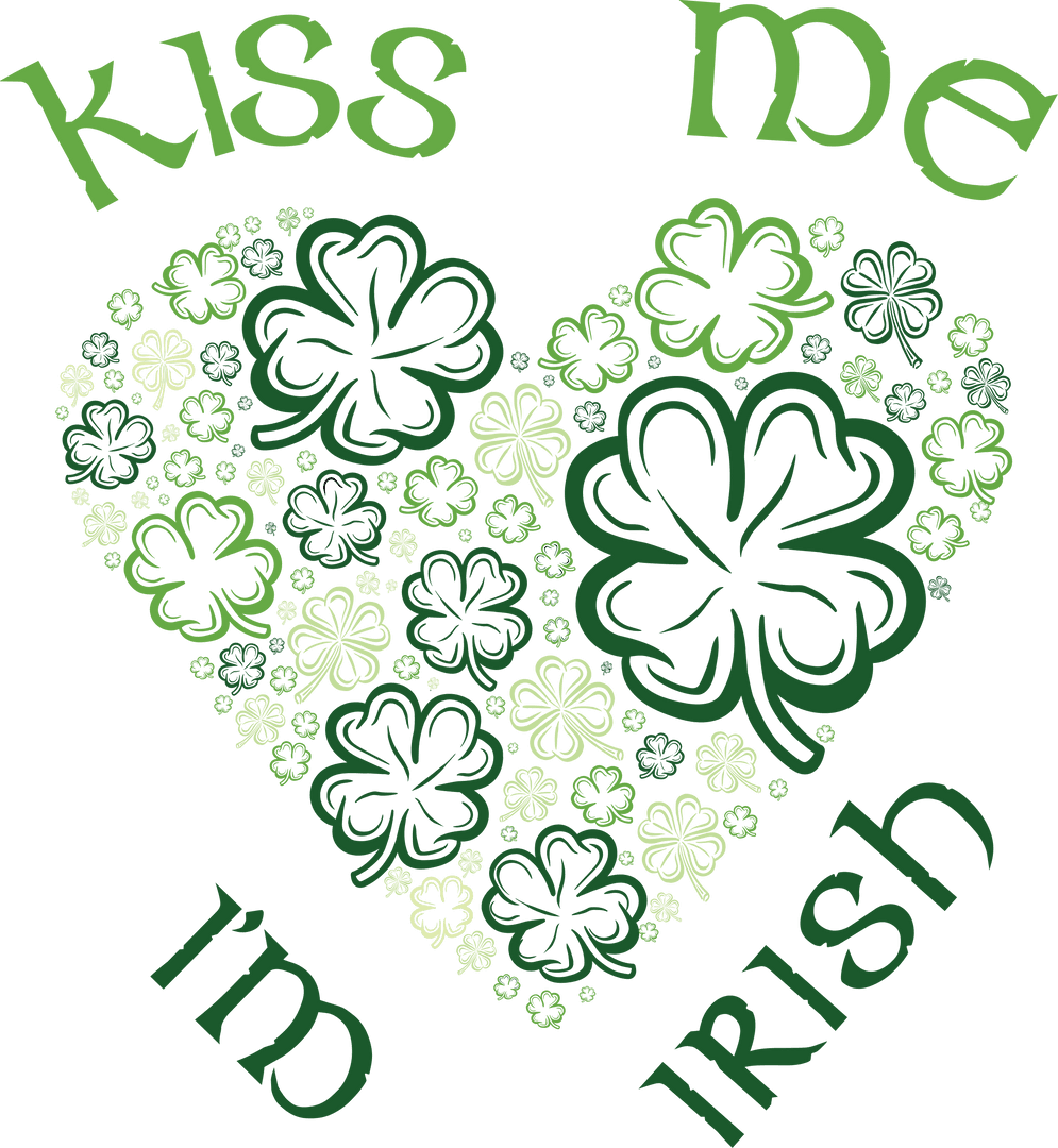 Kiss Me I'm Irish Four-leaf Clovers Heart Illustration