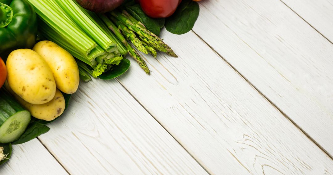 Fresh Colorful Vegetables on White Wooden Surface
