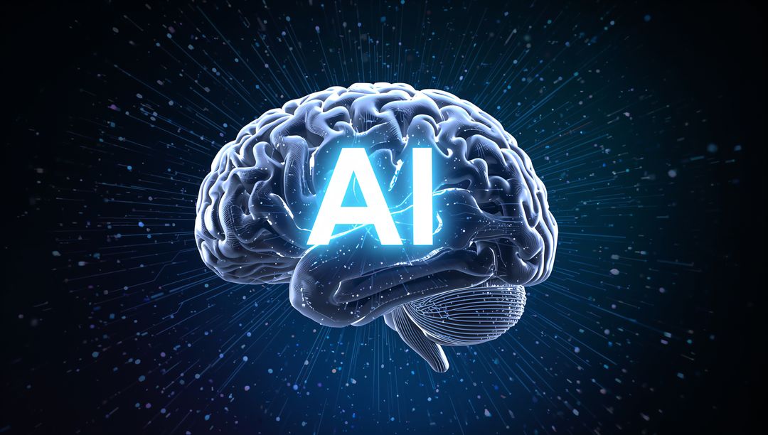 Glowing AI Brain Hologram Emitting Neural Network Rays for Futuristic Tech Concept