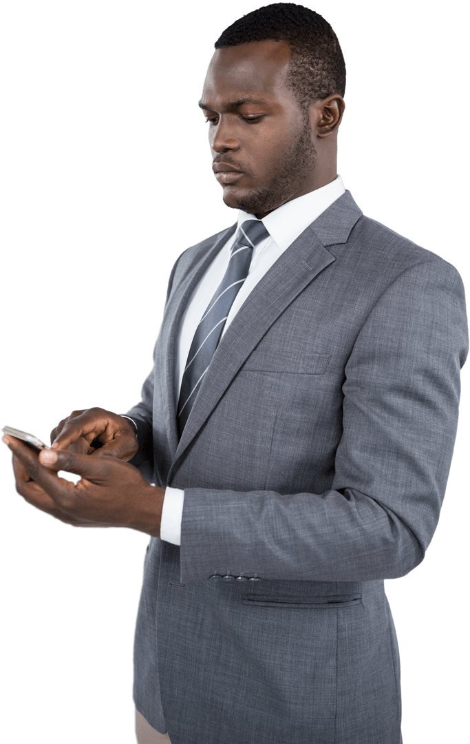 Transparent Background: Businessman Utilizing Smartphone