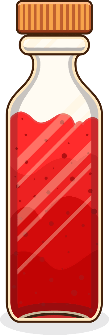 Transparent Bottle with Red Liquid Featuring Ribbed Orange Cap