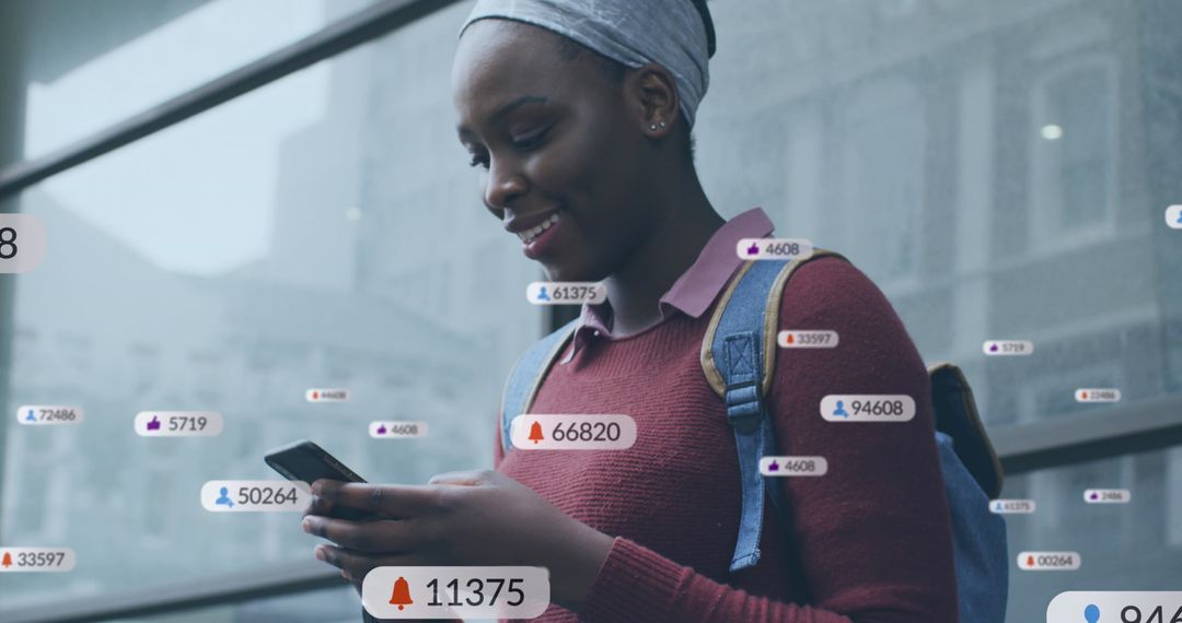 Young Woman Immersed in Digital Social Media Notifications