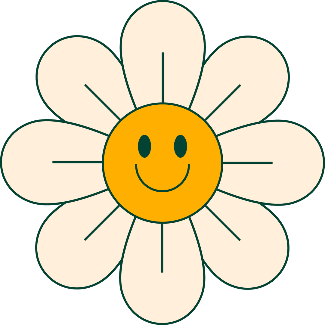 Smiling Cartoon Daisy Flower with Yellow Center on Transparent Background