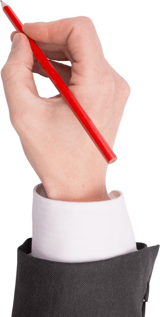 Businessman's Hand Holding Red Pencil on Transparent Background