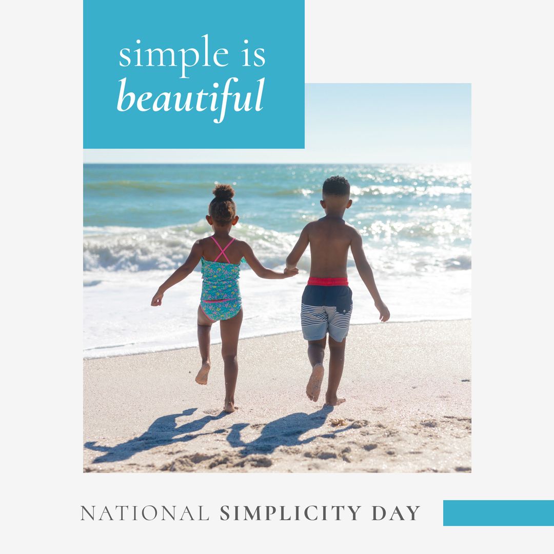 African American Siblings Celebrating National Simplicity Day at Beach