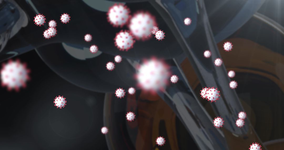 Abstract Virus Cells Over Metallic Shapes Representing Science