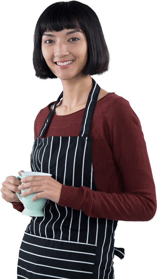 Transparent Background Waitress Smiling While Holding Coffee Cup