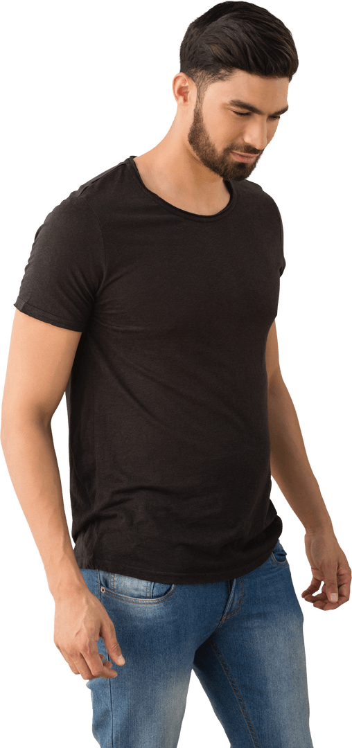 Casual Hispanic Man in Black Tee on Transparent Background