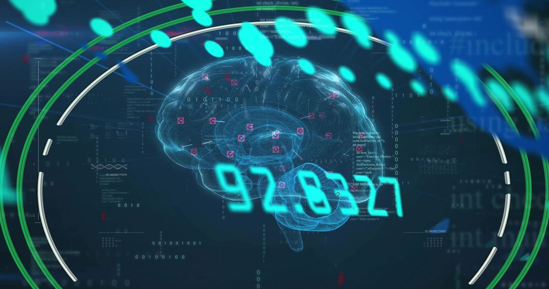 Digital Brain Hologram with Futuristic Data Interface