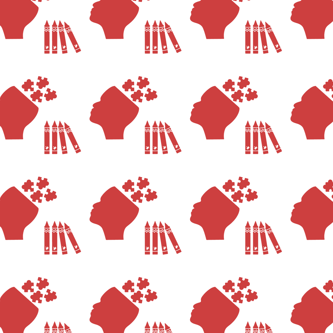 Red Pattern with Heads and Crayons on Transparent Background