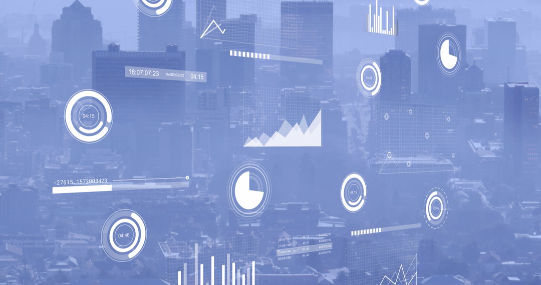 Digital Data Interfaces Over Modern Urban Skyline