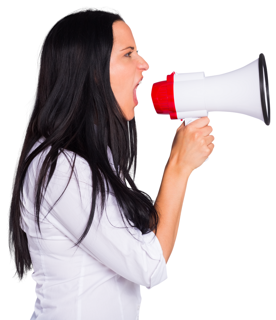 Young Woman is Shouting Through Transparent Megaphone - Download Free Stock Images Pikwizard.com