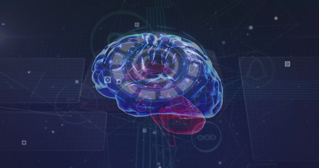 Futuristic Digital Brain on Tech Background Highlighting Neural Areas