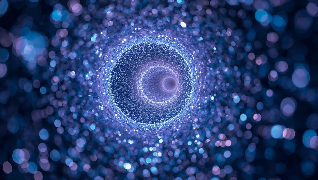 Swirling Glowing Particle Vortex Revealing Central Ring in Cosmic Tunnel