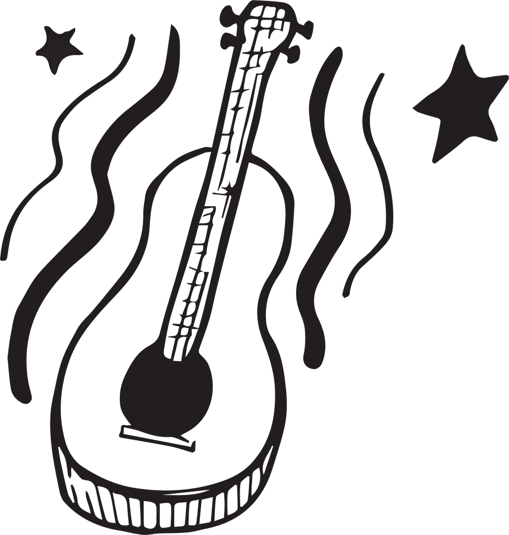 Guitar and Stars Vector Illustration with Transparent Background