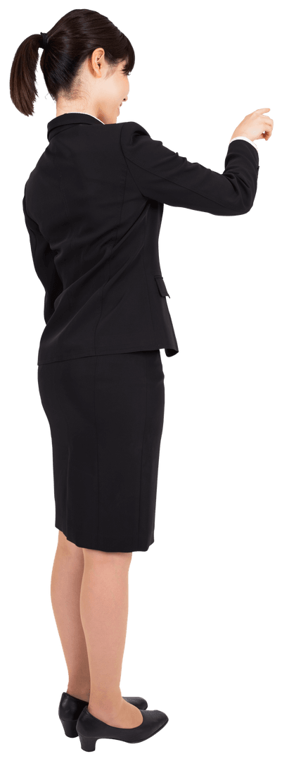 Transparent Businesswoman Pointing on Isolated Background
