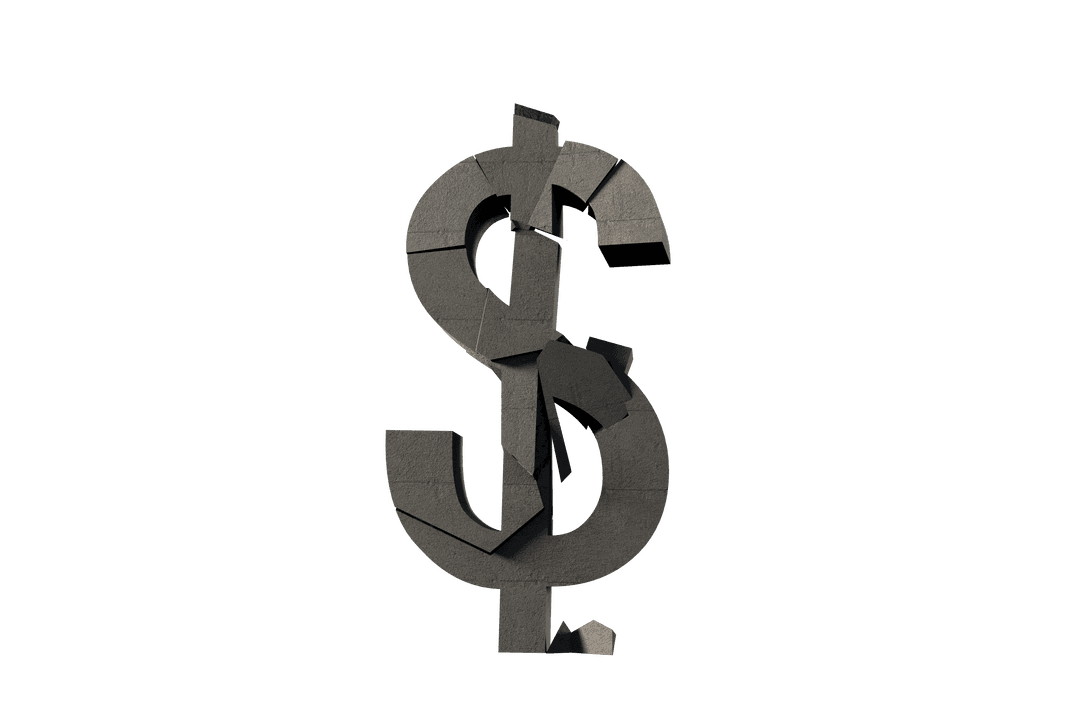 3D Broken Dollar Symbol on Transparent Background