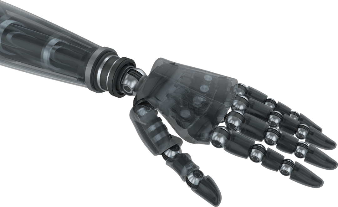 Transparent Robotic Arm Close Up with Mechanical Details