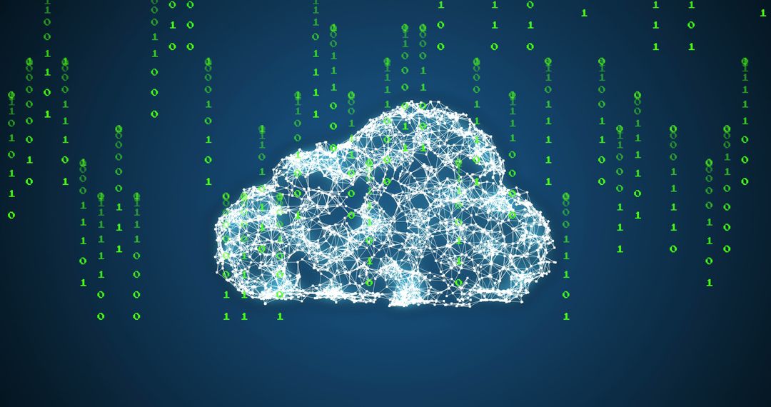 Digital Cloud with Falling Numbers on Blue Background