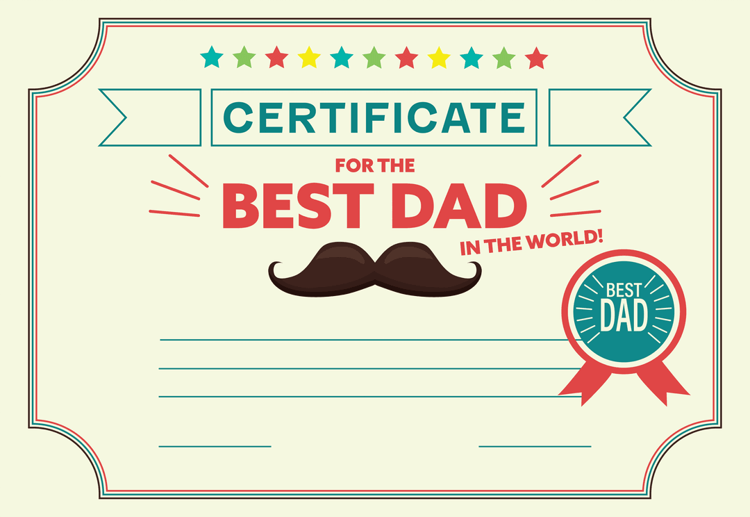 Digital Certificate for Best Dad Vector on Transparent Background