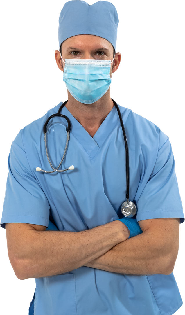 Transparent background doctor wearing surgical mask, gloves, and stethoscope front view - Download Free Stock Images Pikwizard.com