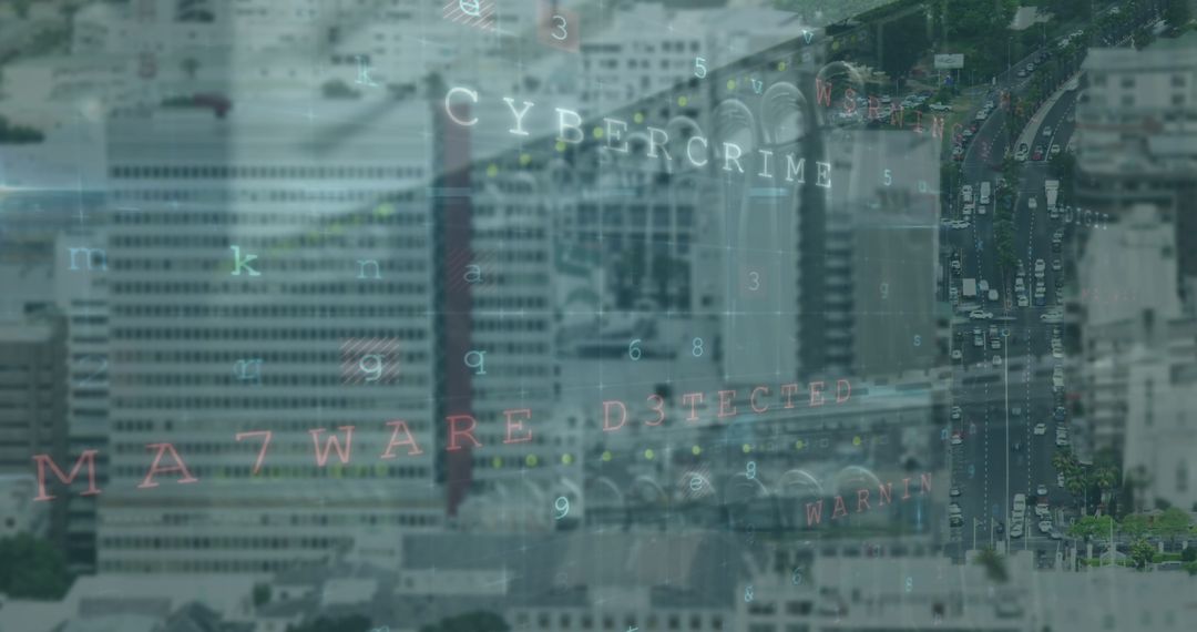 Cybersecurity Overlay on Urban Cityscape