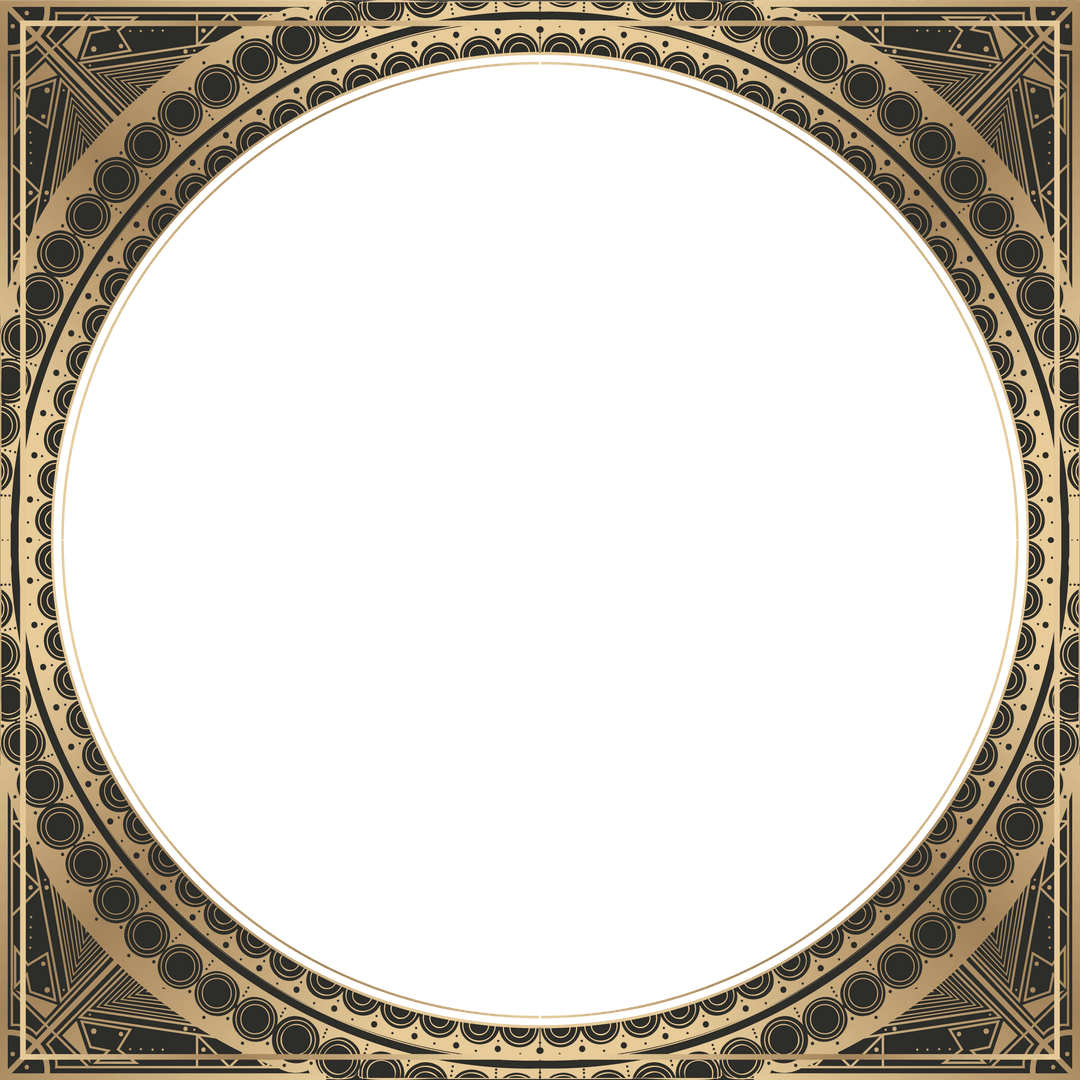 Art Deco Circular Frame, Geometric Elegance on Transparent