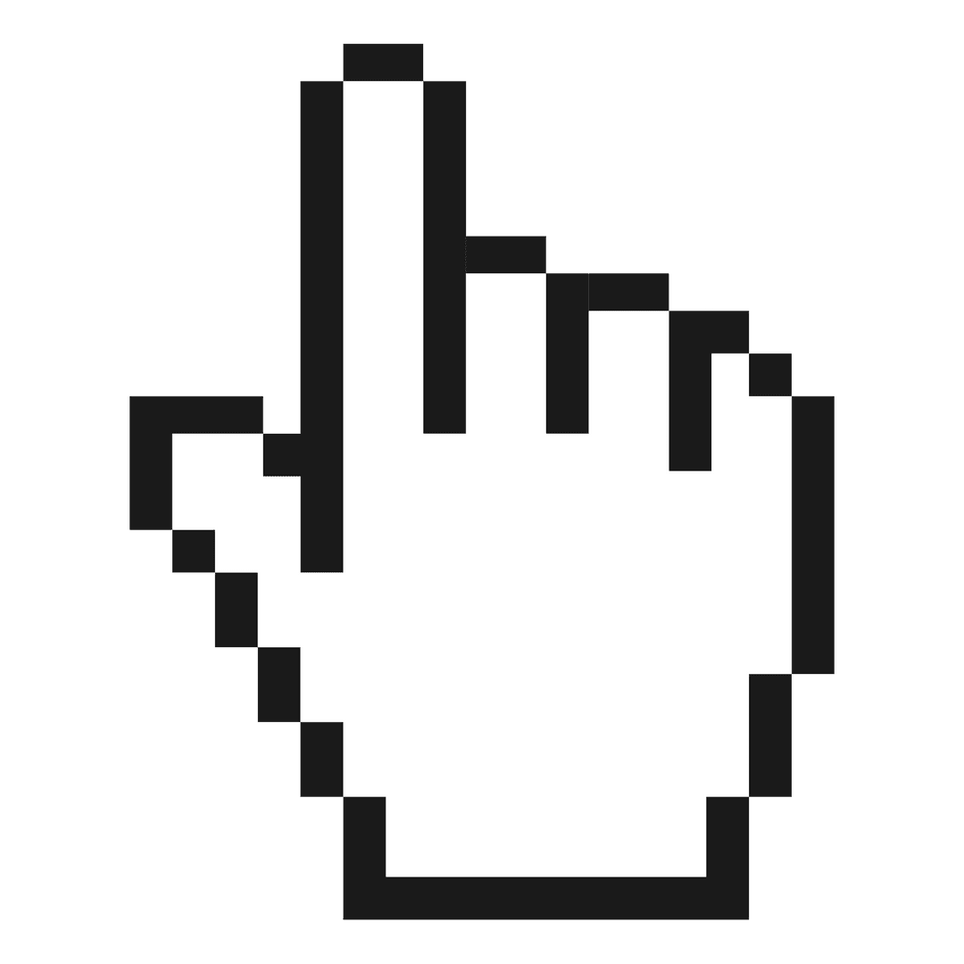 Pixelated Digital Hand Icon on Transparent Background