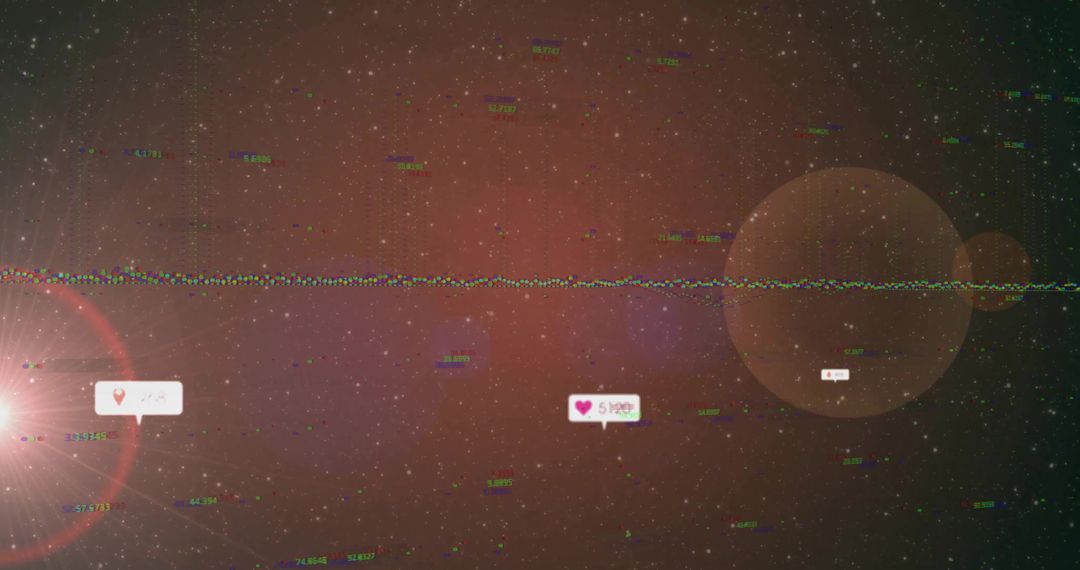 Glitchy Digital Artwork with Love Counters in Cosmic Realm