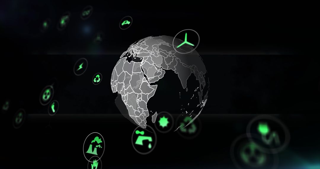 Digital Globe with Eco-Tech Green Icons for Global Sustainability