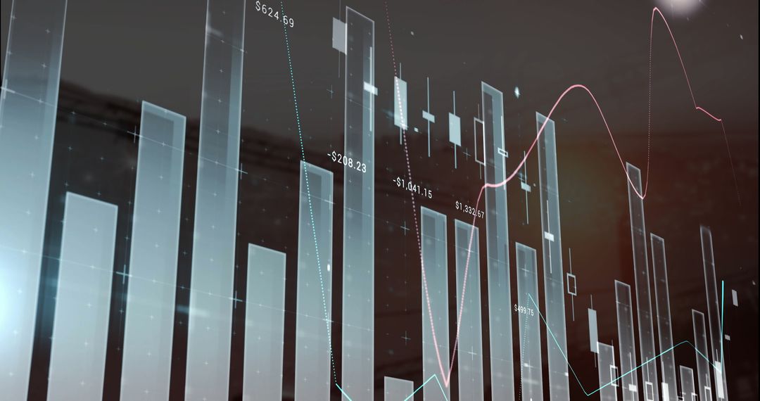 Futuristic 3D Bar Chart with Trend Lines on Digital Panel