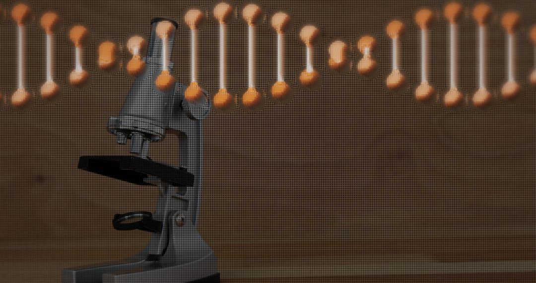 Spinning DNA Strand Over Microscope in Laboratory Setting