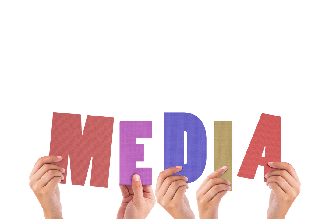 Transparent Hands Holding Colorful MEDIA Letters High