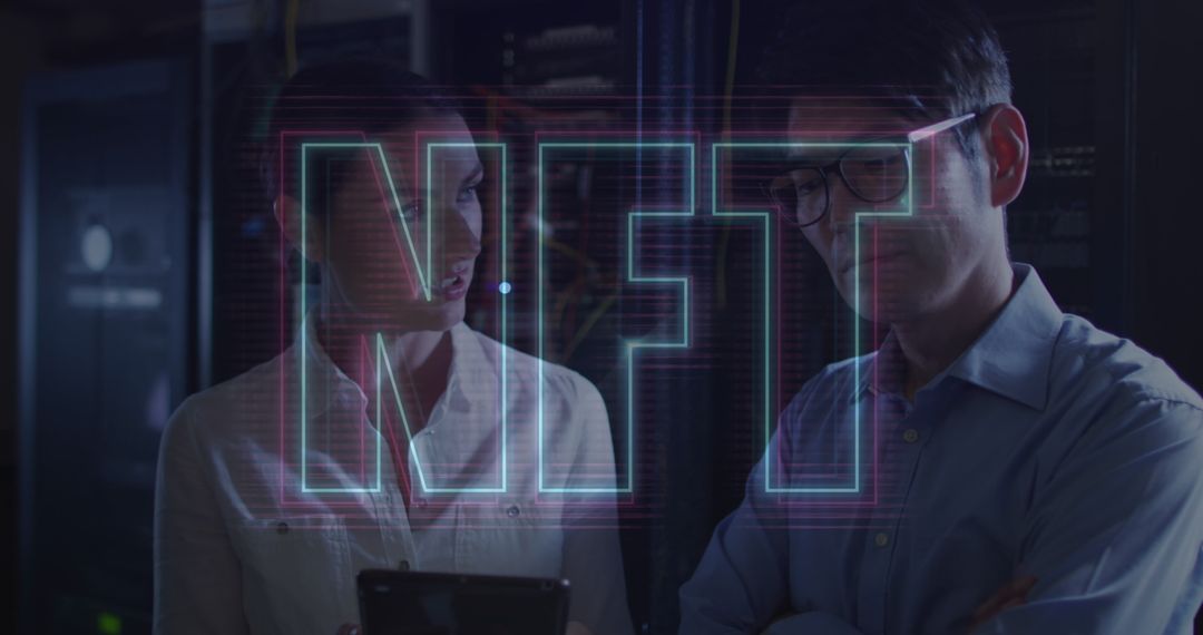 Diverse IT Engineers Discussing NFT Data Processing by Computer Servers
